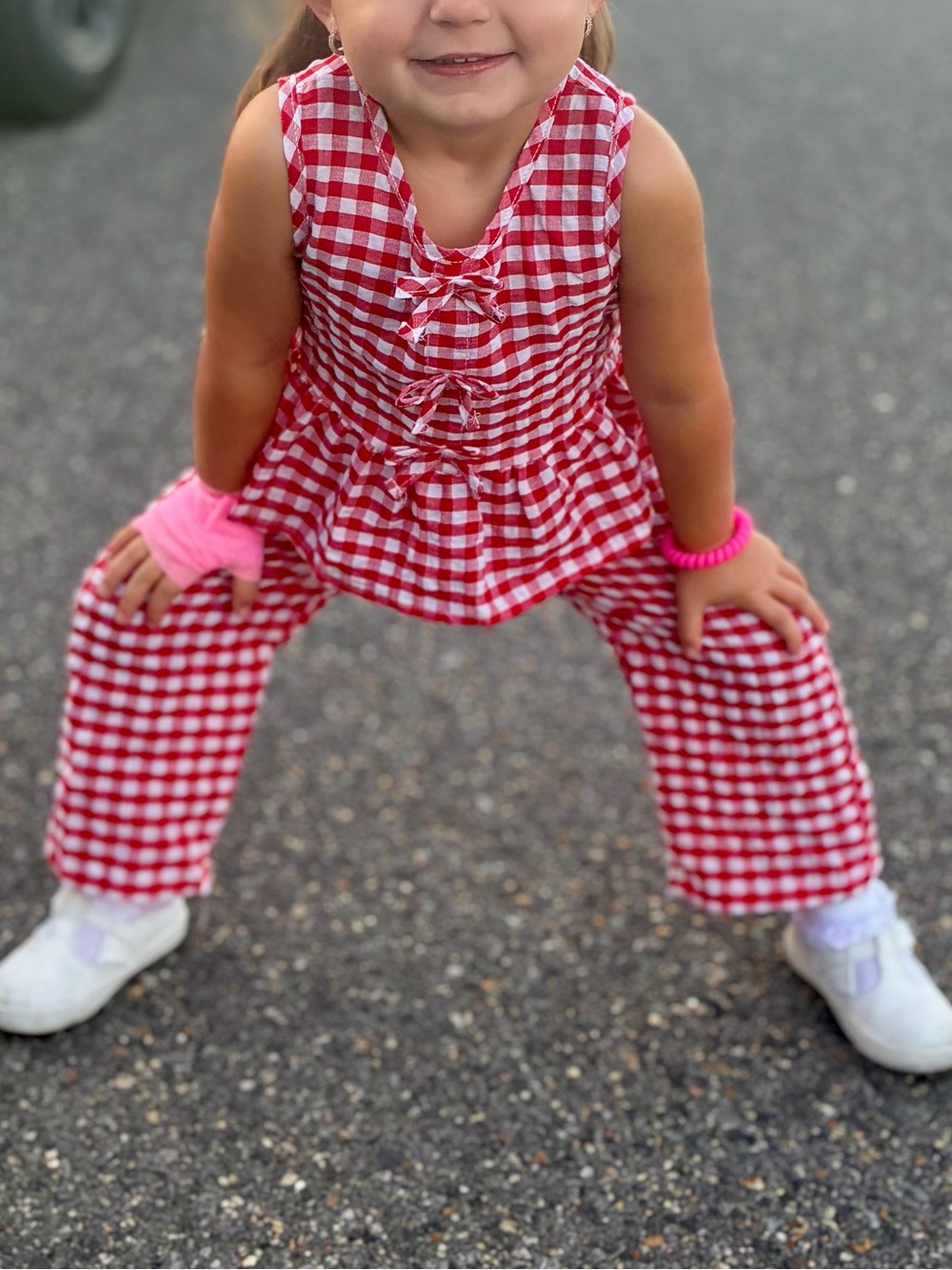 Amazon Girls' Red Gingham Matching Jumpsuit Set